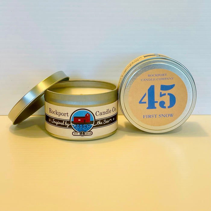 45 First Snow travel tin candle