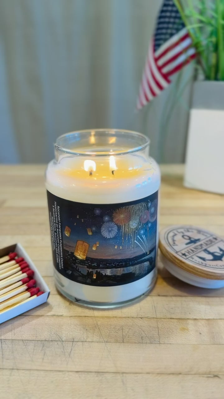 Video of lit Rockport Fireworks Fundraiser Candle